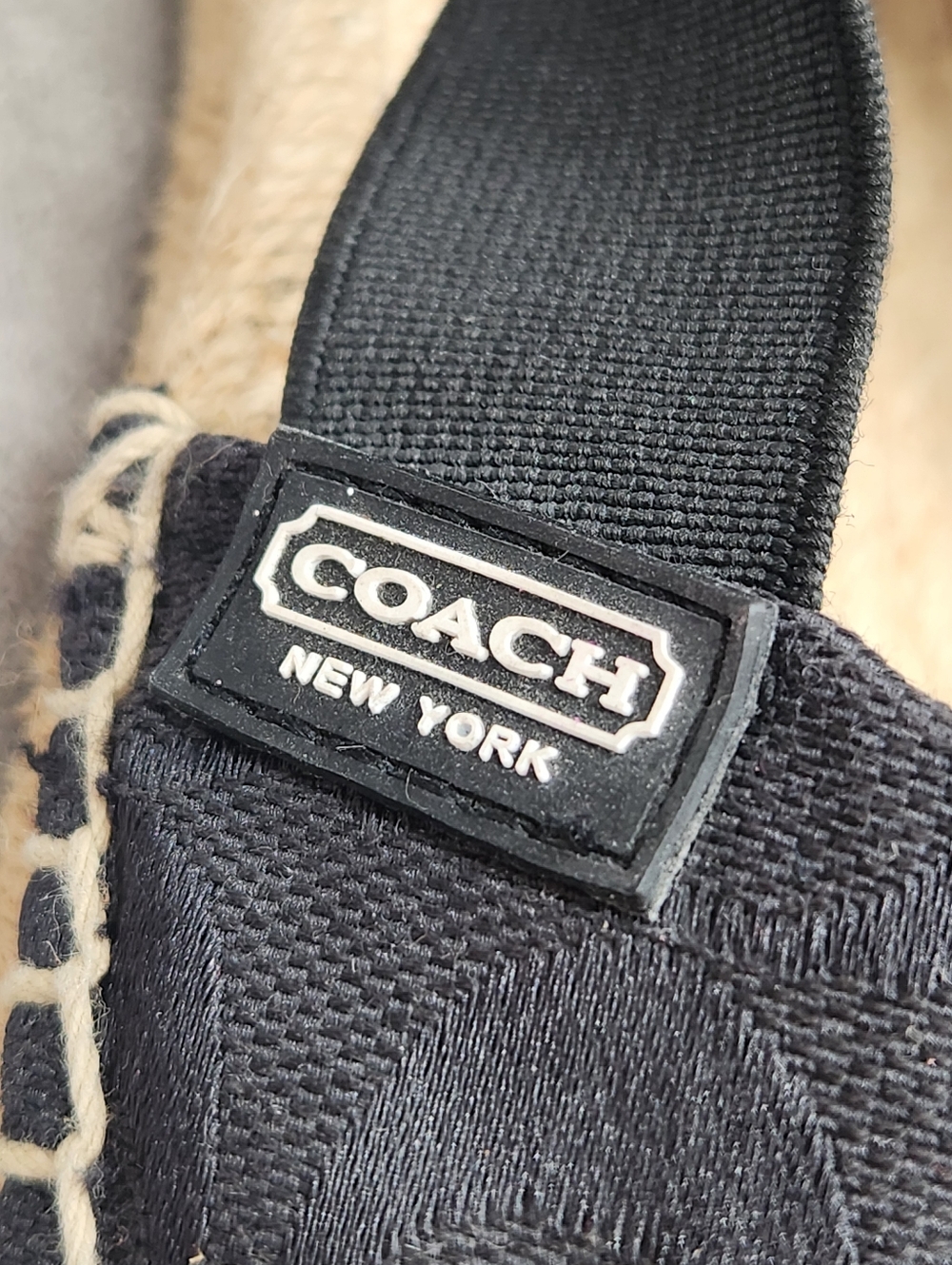 Coach Slingback Espadrilles 9 Black Jacquard Signature Rayanne A1128 Jute Flats - Picture 7 of 14